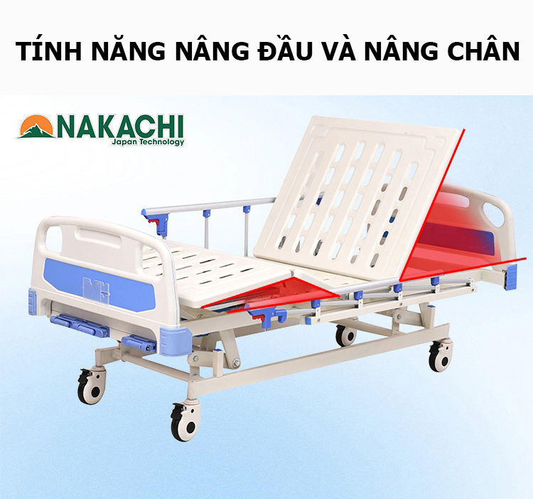 Tính năng nâng đầu và nâng chân Giường Y Tế 3 Tay Quay Nâng Hạ Nakachi NC-03